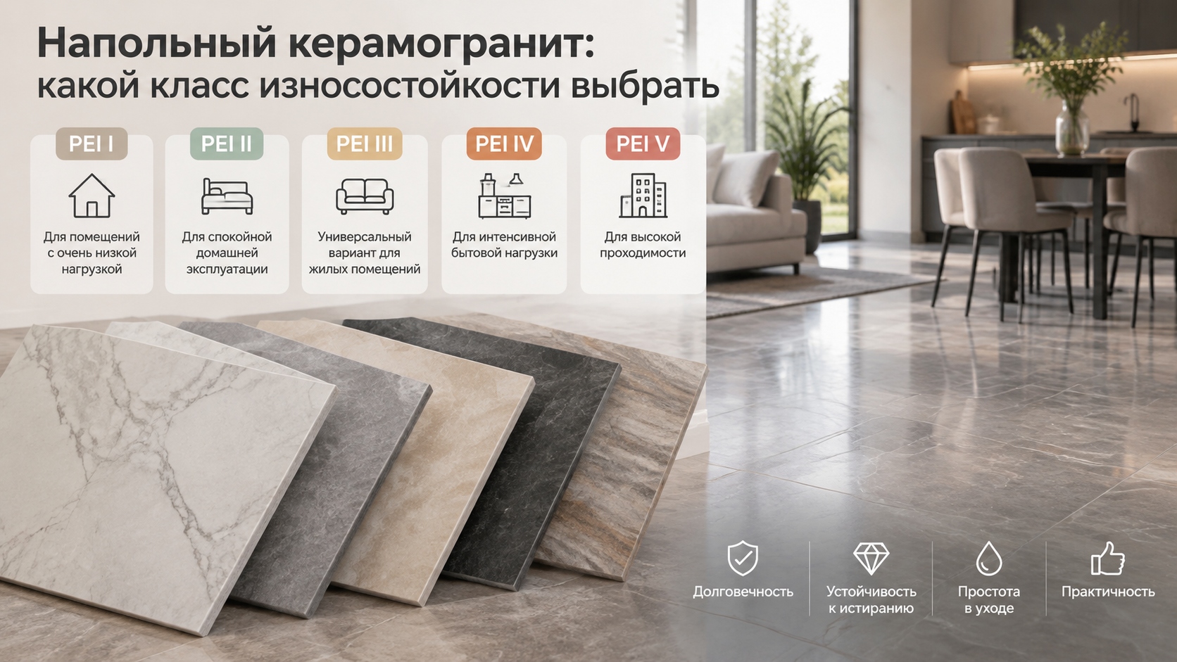 Напольный керамогранит: какой класс износостойкости выбрать для разных помещений